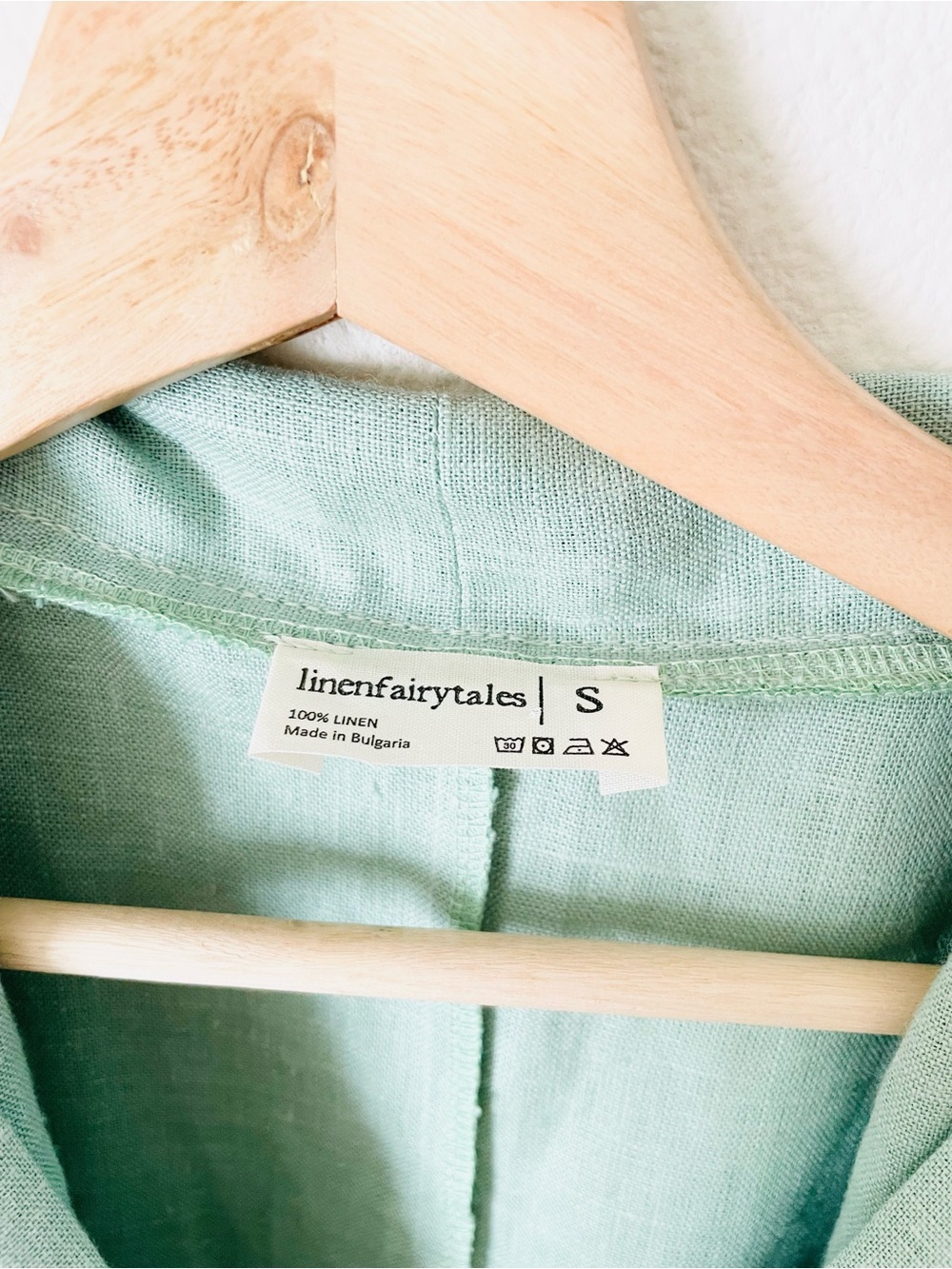 Linenfairytales SMALL 100% linen mint green kimono style belted midi dress - Picture 5 of 7